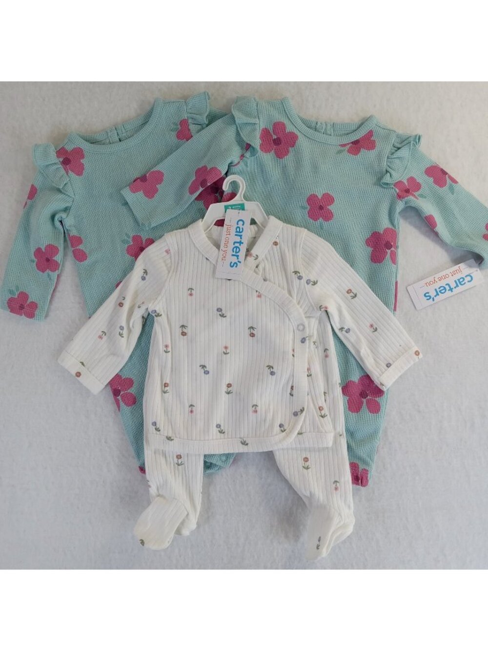 3 Carter's Just One You Baby Girl 3m Floral Ruffle Waffle Knit Ribbed Floral